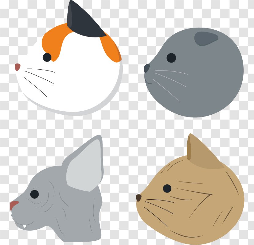 Whiskers Cat Cartoon Drawing - Vecteur - 4 Cats Side Transparent PNG