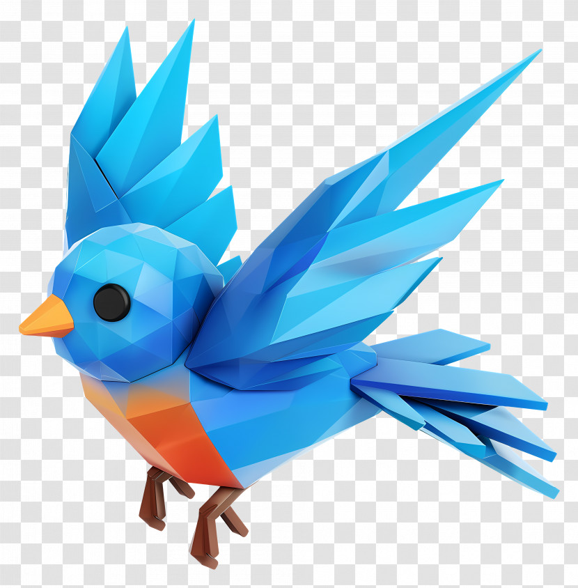 Blue Flappy Bird - Stylized Origami Blue Bird Transparent PNG