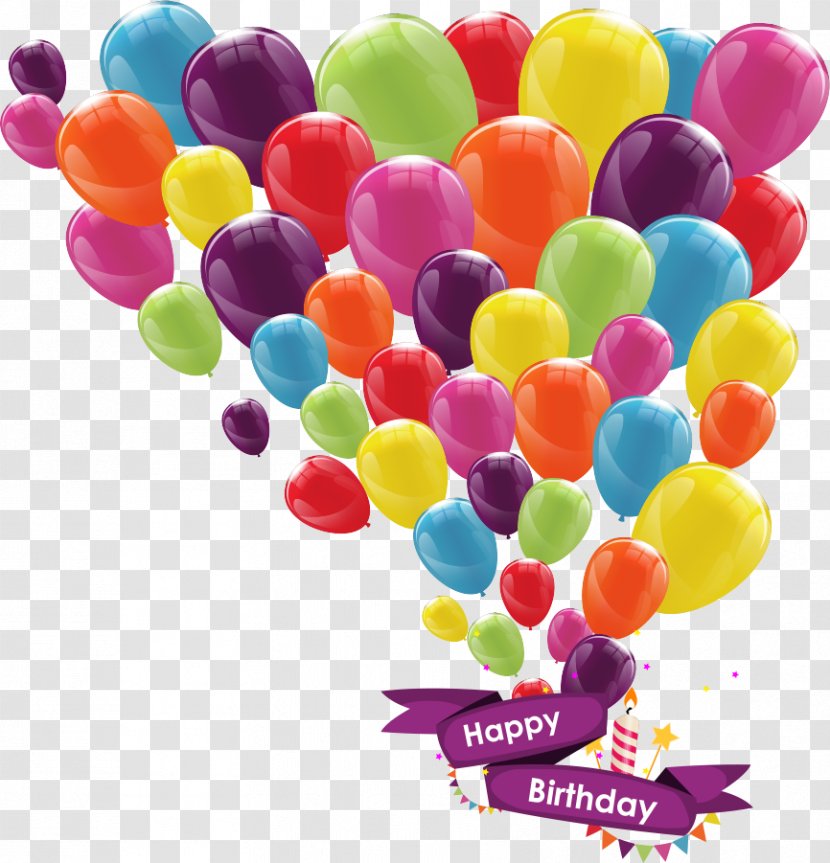 Balloon Birthday Greeting Card Ribbon - Heart - Vector Colorful Balloons Transparent PNG