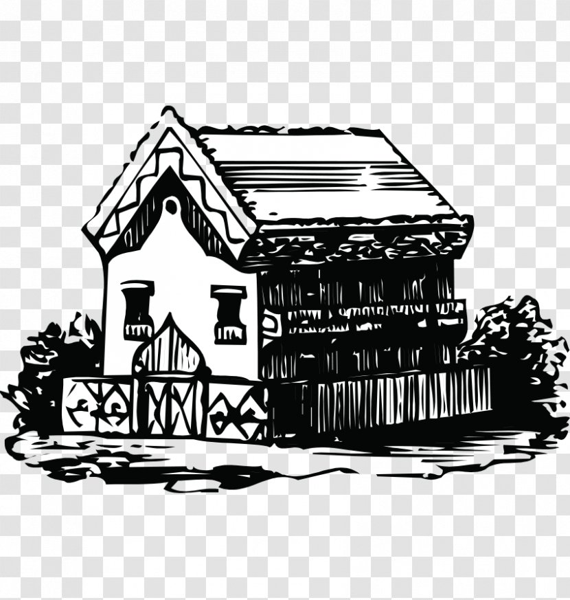 Fukei Black And White - Monochrome - Hand-painted House Sketch Transparent PNG