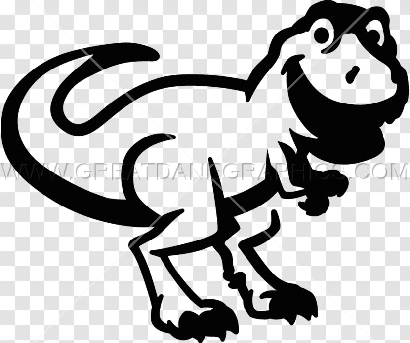 Tyrannosaurus Black And White Line Art Clip - Screen Printing - T Rex Cartoon Transparent PNG