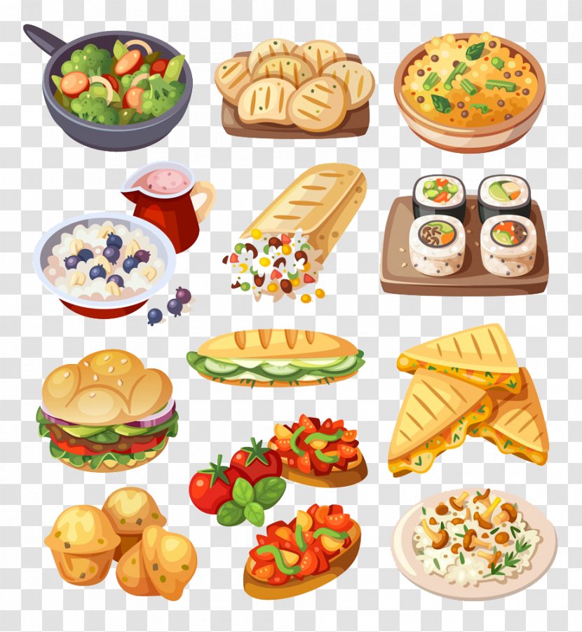 Fast Food Hamburger Sushi Illustration - Vegetable Salad And Bread Image Transparent PNG