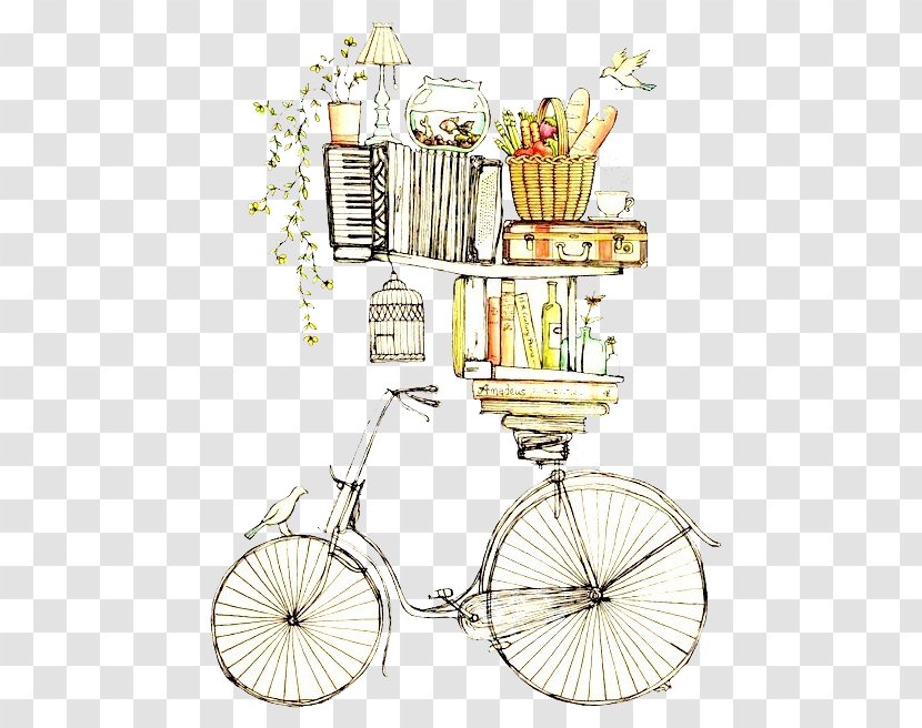 Drawing Watercolor Painting Printmaking Illustration - Bicycle Basket - Wonderland Picture Painted Image,Bicycle And Books Transparent PNG
