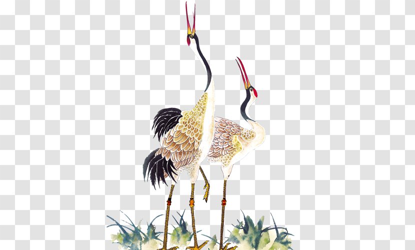 Red-crowned Crane Chinese Calligraphy Painting Transparent PNG