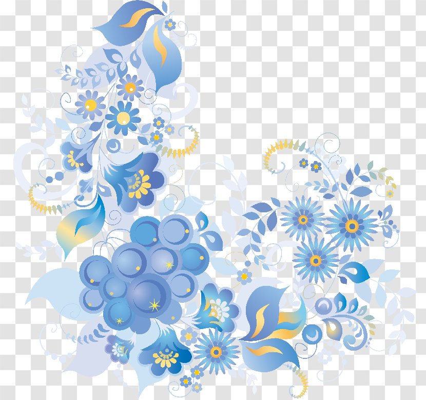 Flower Pattern - Blue - Watercolor Butterfly Transparent PNG