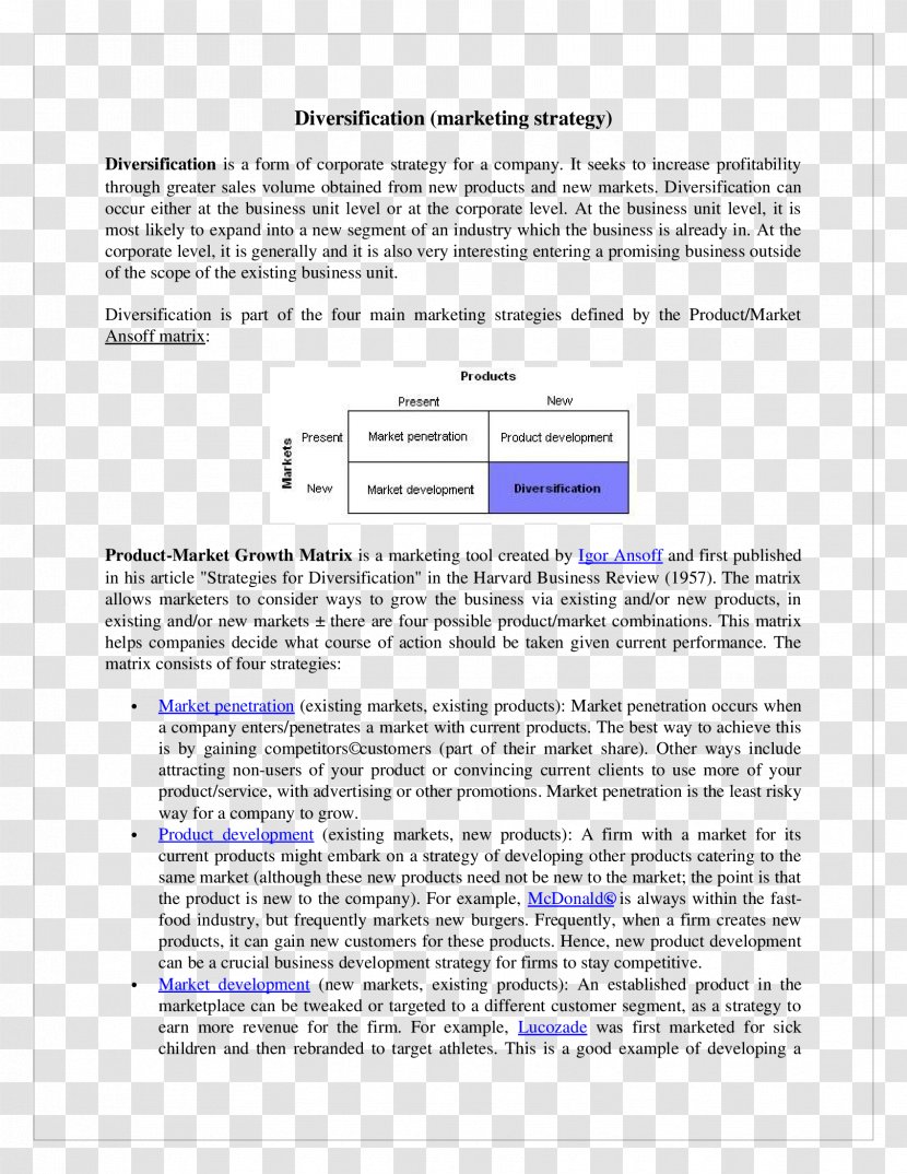 Document Ansoff Matrix Line Igor Transparent PNG