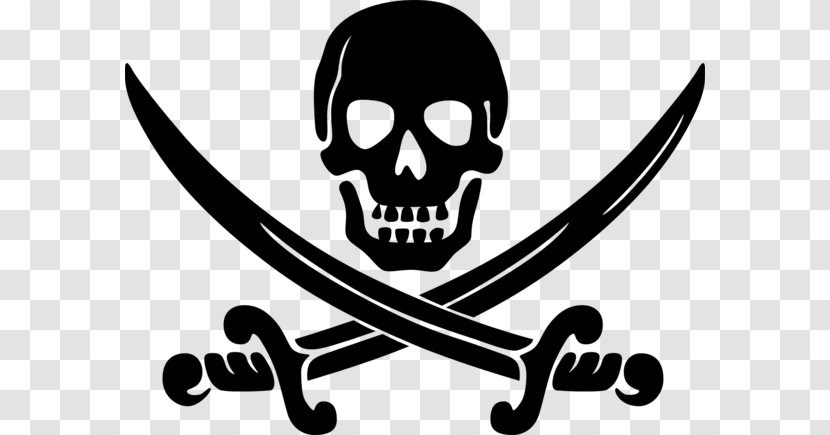 Piracy Clip Art - Black And White - Skull Crossbones Transparent PNG