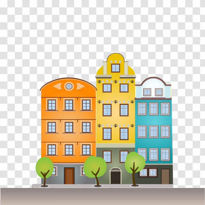 The Architecture Of City Building Cartoon Illustration - Road Transparent PNG