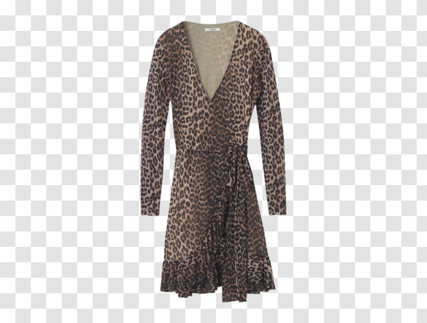 Ganni Tilden Dress In Leopard - Sleeve - Brown. Size 36 (also 38,40). Clothing Wrap DressWrap Transparent PNG
