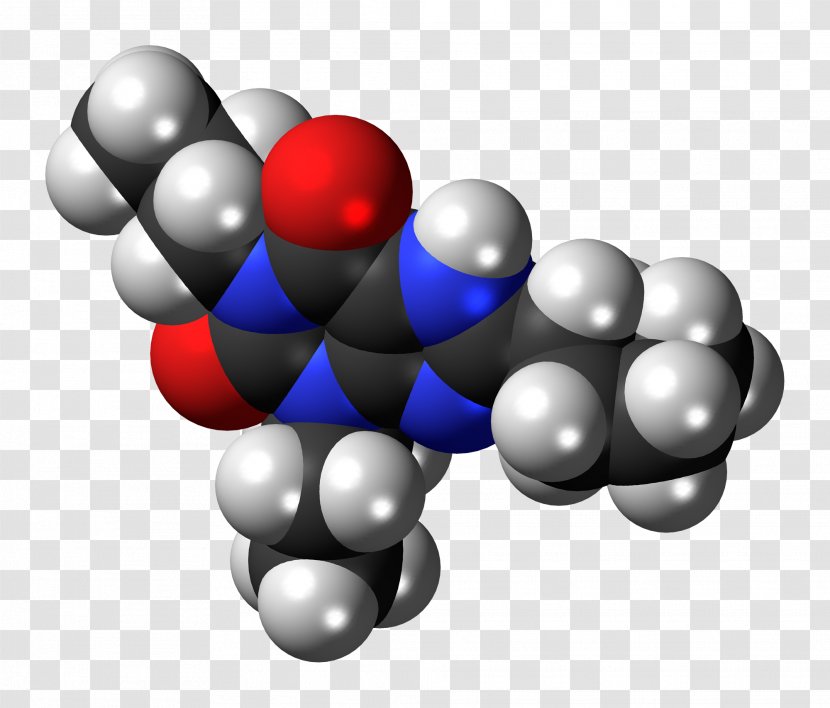 Space-filling Model Dipropylcyclopentylxanthine Skeletal Formula Molecule Sphere - Drug - Adenosine Receptor Transparent PNG