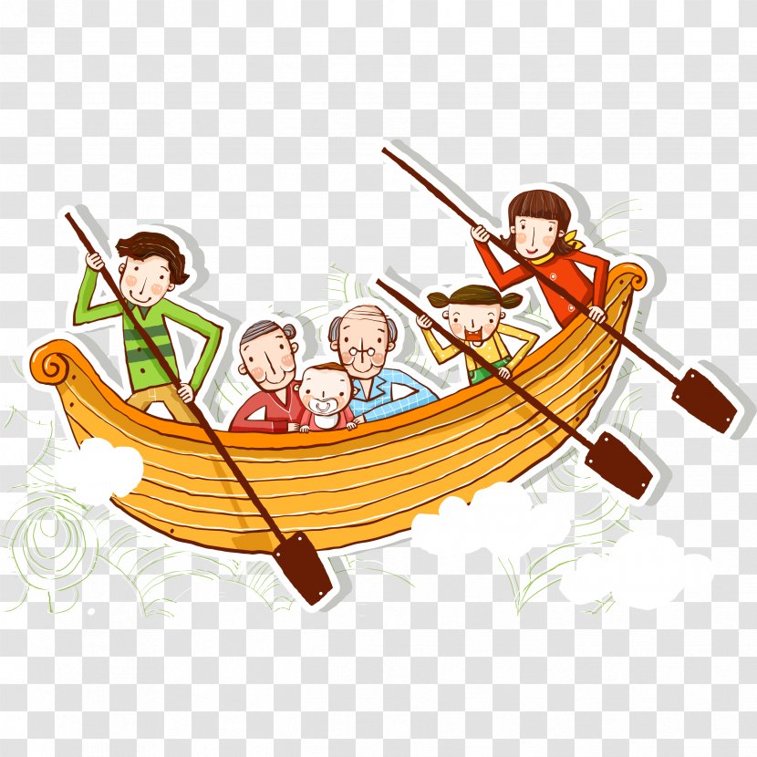 Cartoon Rowing Illustration - Comics - Family Boating Outings Material Transparent PNG