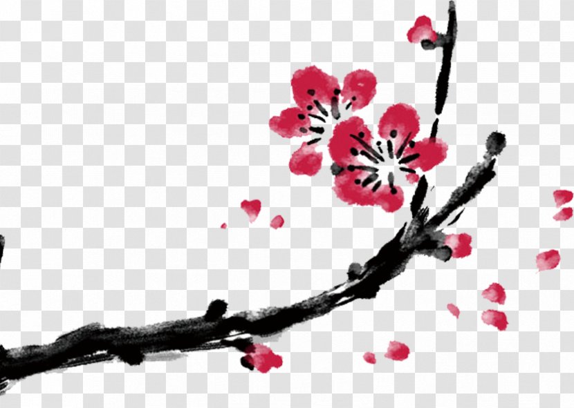 Ink Wash Painting Plum Blossom Poster Clip Art - Spring - China Wind Bloom Decorative Material Transparent PNG