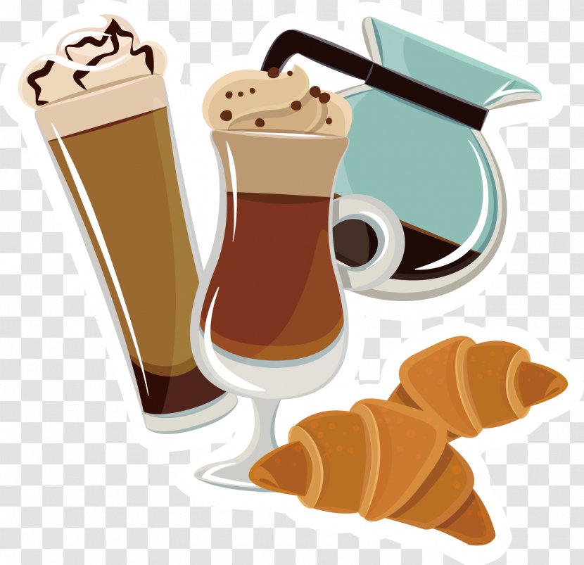 Coffee Soft Drink Croissant Ice Cream Cone - Hand-painted Drinks Transparent PNG