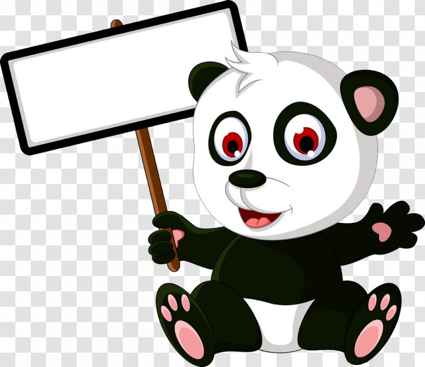 Giant Panda Baby Bears Cartoon - Flower - Holding A Billboard Transparent PNG
