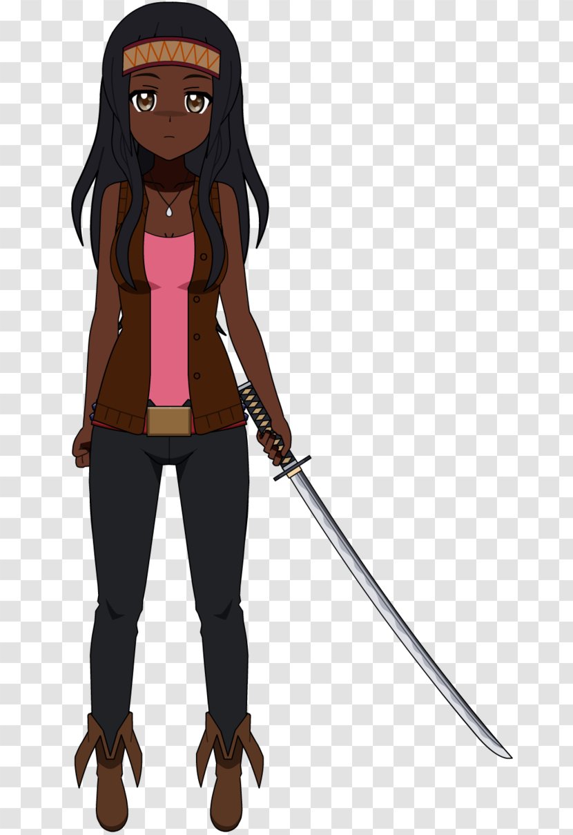 Brown Hair Cartoon Character Weapon - Michonne Transparent PNG