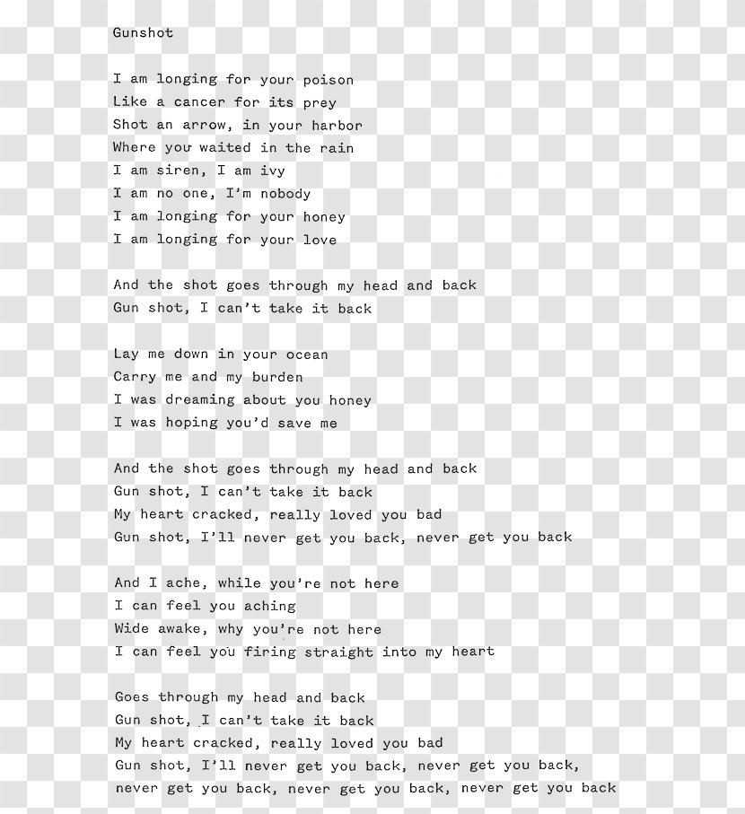 MetroLyrics Gunshot Song I Never Learn - Watercolor Transparent PNG