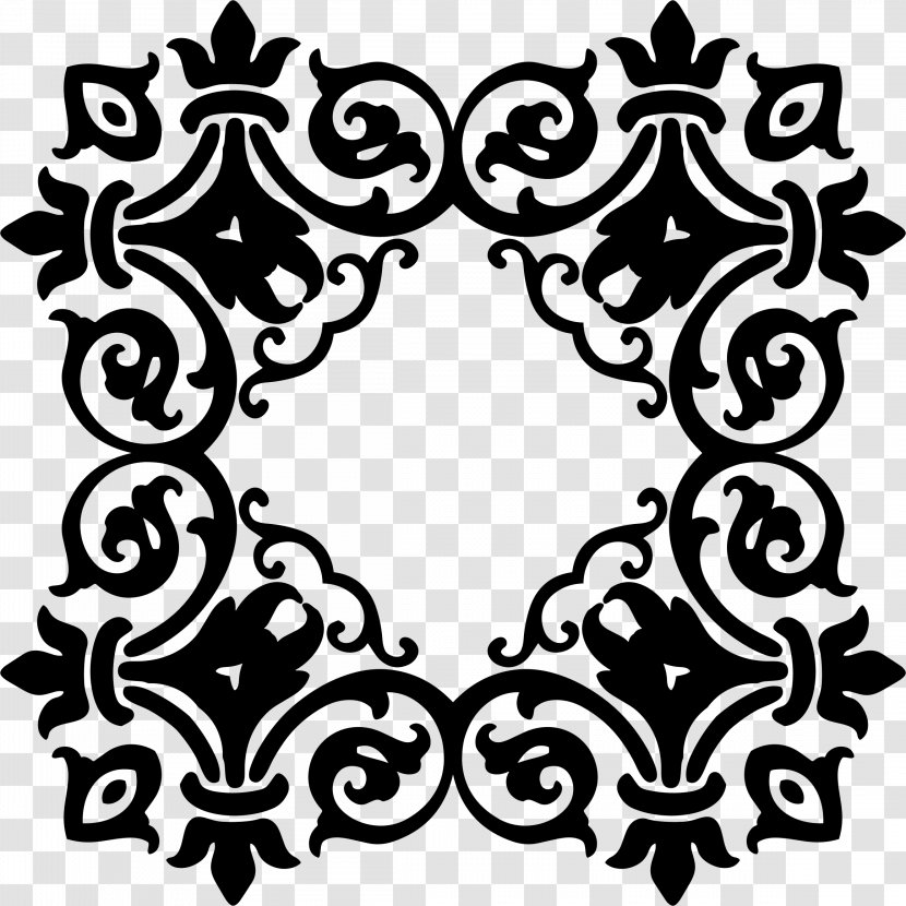 Damask Ornament Clip Art - Black And White Transparent PNG