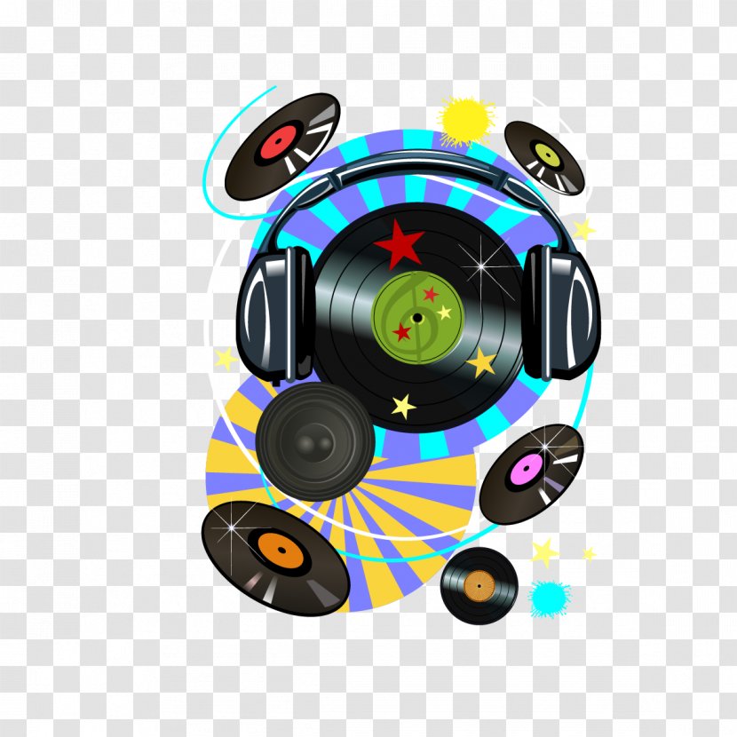 Phonograph Record LP Illustration - Silhouette - Vector Headphones And CD Transparent PNG