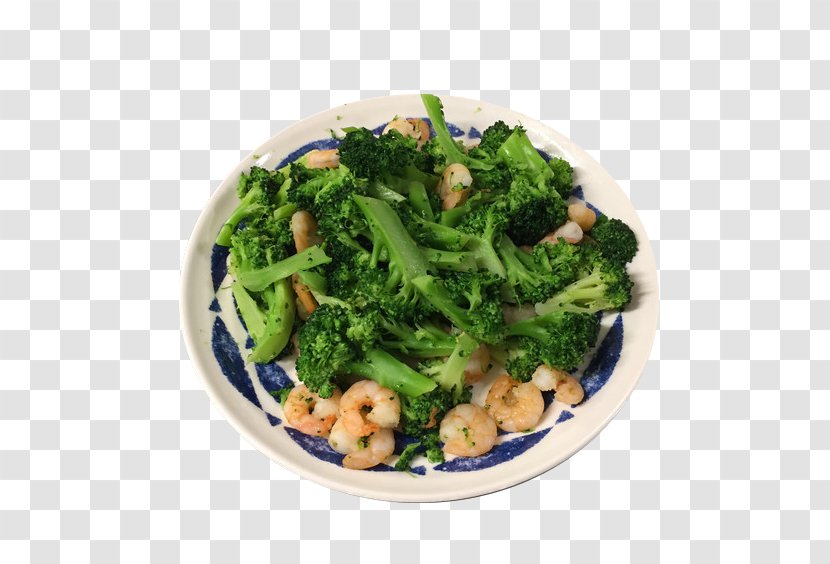Fried Prawn Broccoli Vegetarian Cuisine Shrimp - Rapini Transparent PNG