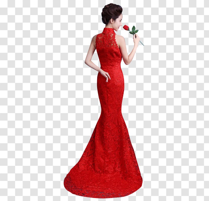 Wedding Dress Cheongsam Gown Sleeveless Shirt - Joint - Red Lace Transparent PNG
