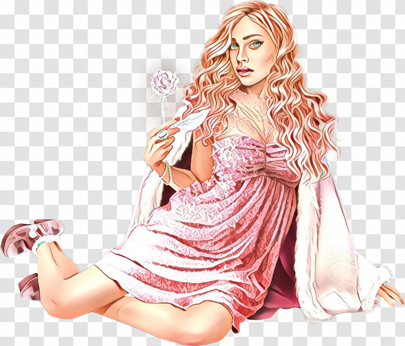 Clothing Pink Dress Blond Footwear Transparent PNG