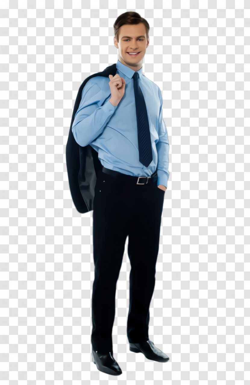 Suit Clothing Standing Blue Formal Wear - Blazer Shoulder Transparent PNG