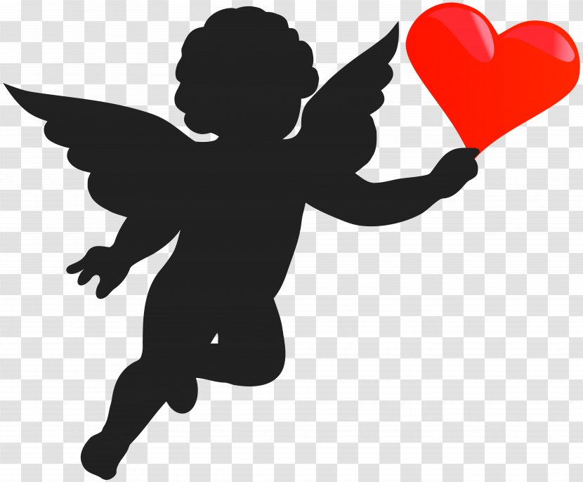 Cherub Cupid Angel Silhouette - Cartoon - With Heart Clip Art Image Transparent PNG