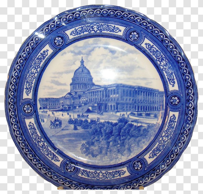 Plate Blue And White Pottery Ceramic Platter Cobalt - Dishware Transparent PNG