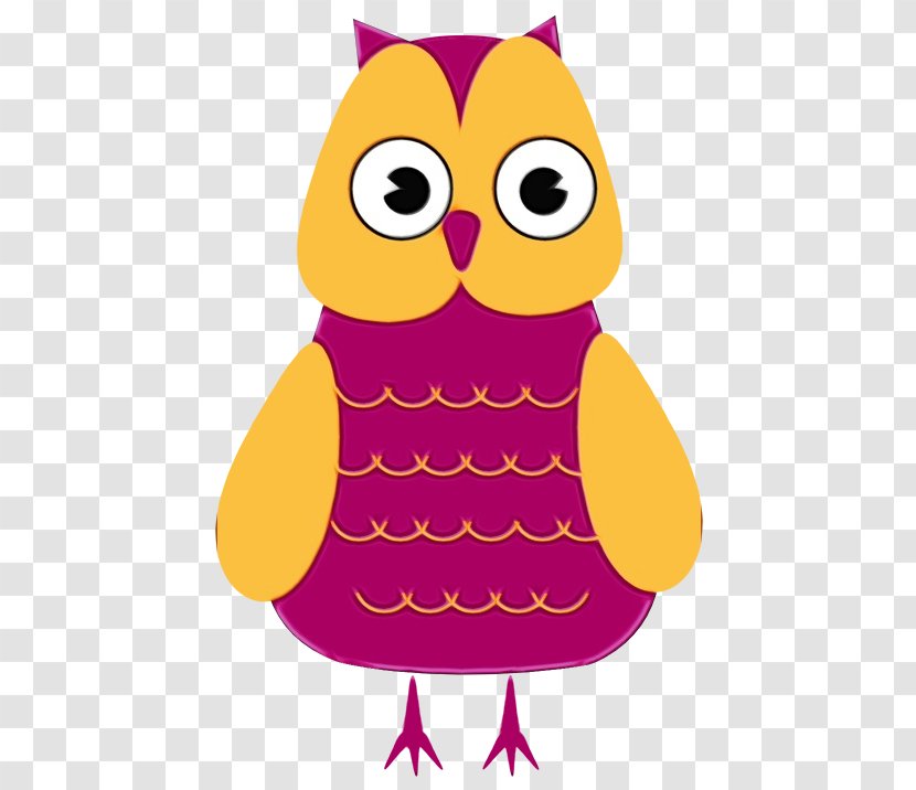 Owl Pink Bird Of Prey Cartoon - Watercolor - Magenta Yellow Transparent PNG