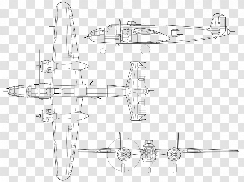 Airplane Aircraft North American B-25 Mitchell Line Art Drawing - Propeller Driven Transparent PNG