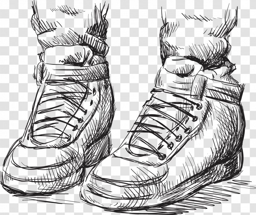 Shoe Drawing Sneakers High-heeled Footwear - Sports Shoes Vector Transparent PNG