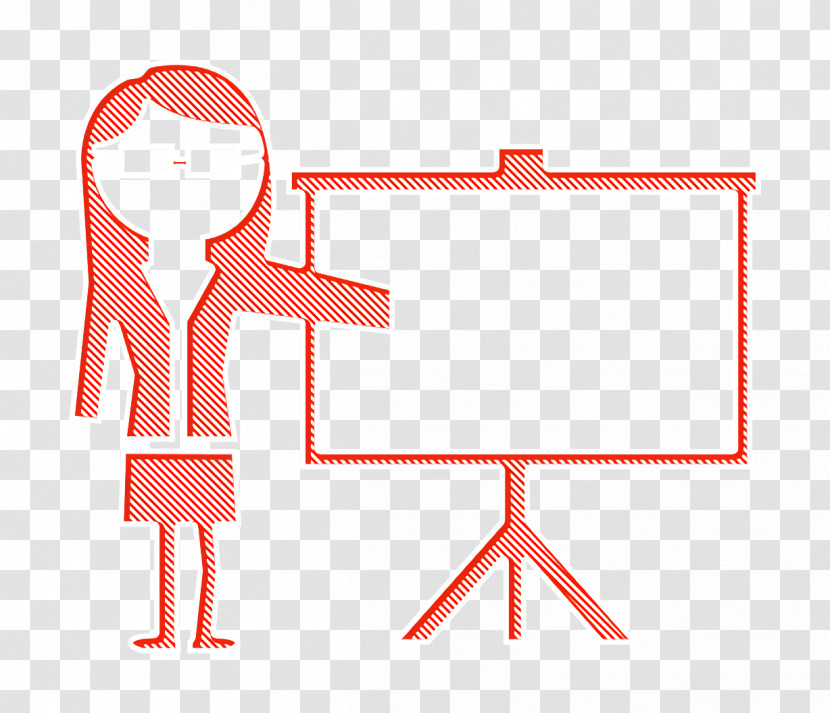 Education Icon Female Instructor Giving A Lecture Standing At The Side Of A Screen Icon Academic 2 Icon Transparent PNG