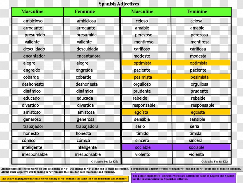 Spanish Adjectives Translation Word - Cartoon - Strick Transparent PNG