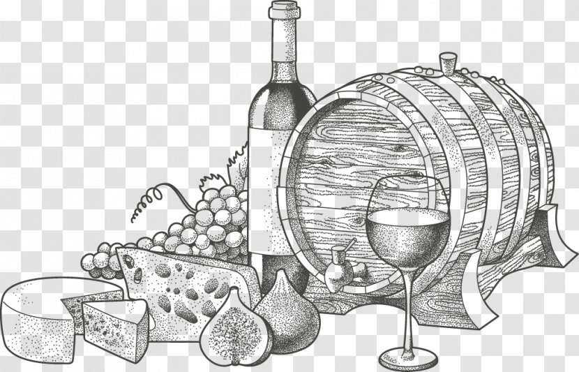 Wine Blue Cheese Illustration - Drawing - Hand-painted And Transparent PNG