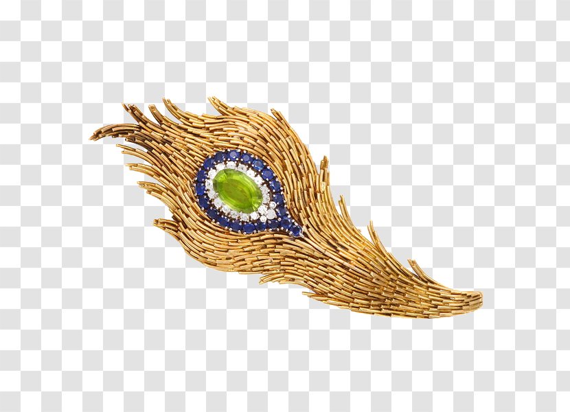 Feather Brooch Peridot Jewellery Diamond - Peacock Tail Brooches Transparent PNG
