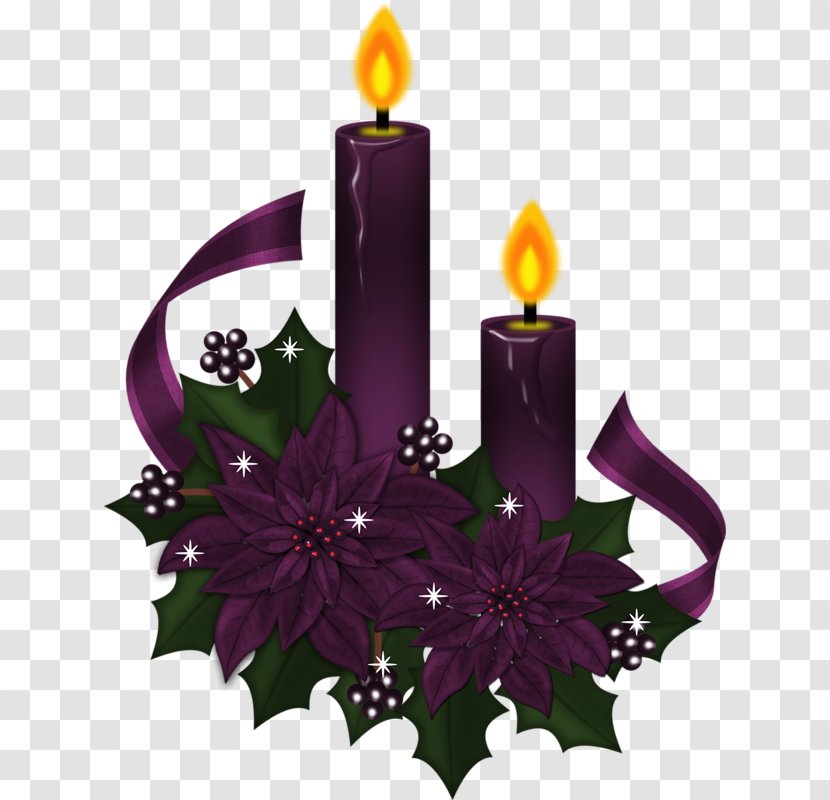 Christmas Advent Candle Poinsettia Clip Art - Decoration - Purple And Flame Transparent PNG