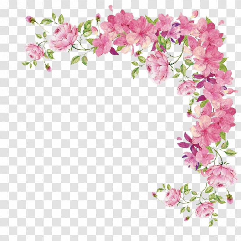 Pink Flowers Rose - Flower Border Transparent PNG