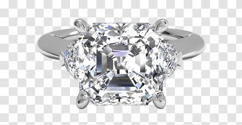 Diamond Cut Engagement Ring Princess - Frame - Half Moon Run Band Transparent PNG