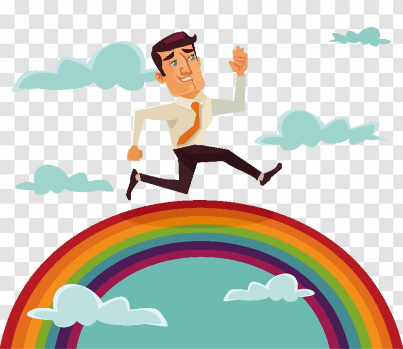 Run!rainbow Cartoon Illustration - Running - Rainbow On The Man Material Transparent PNG