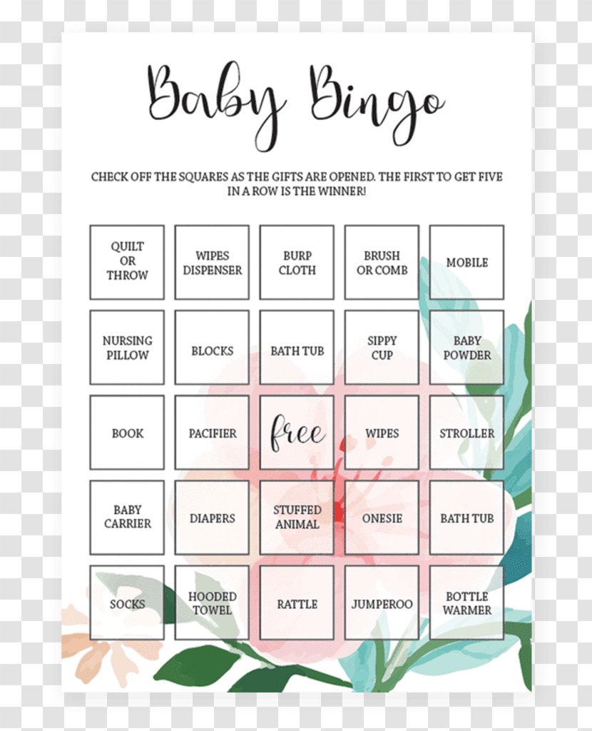 Bingo Card Baby Shower Game Party - Cartoon - Games Animals Transparent PNG