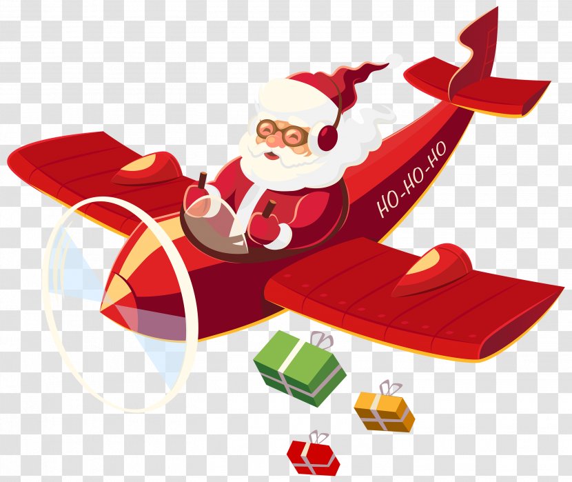 Santa Claus Airplane Reindeer Clip Art - Flying Transparent PNG