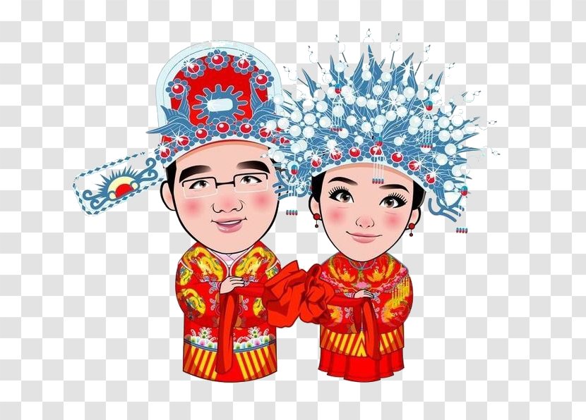Wedding Chinese Marriage Lantern Festival Bridegroom Cartoon - Headgear - Bride And Groom Transparent PNG