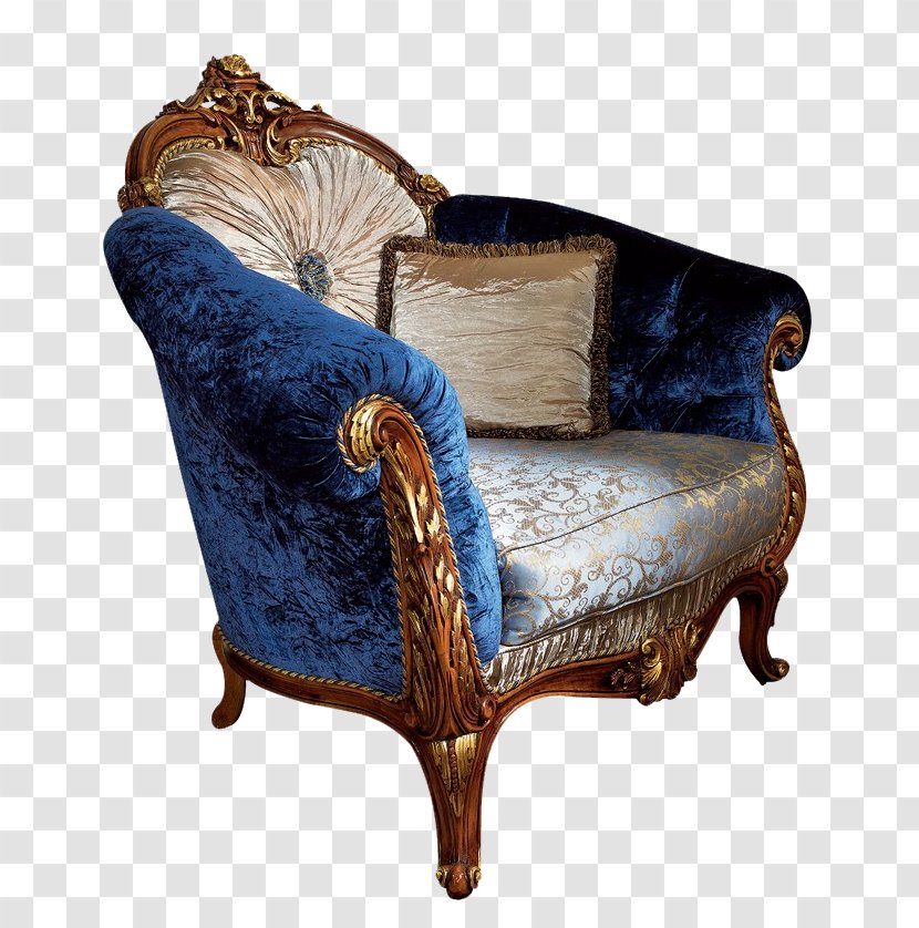 Victorian Era Table Furniture Couch Chair - Wicker - Continental Retro Blue Armchair Transparent PNG