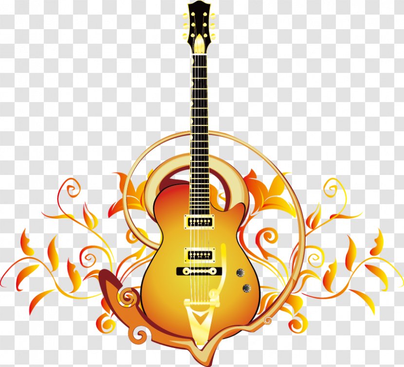 Acoustic Guitar Electric Tiple - Motif - Pattern Vector Yellow Leaves Transparent PNG