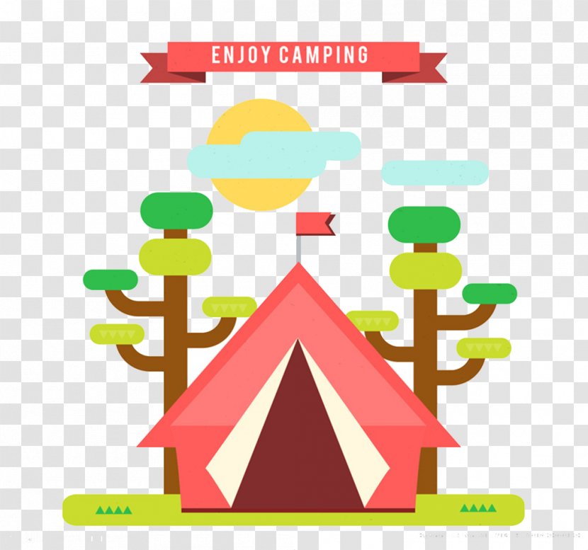 Camping Tent Flat Design - Text - Flattened Tree House Transparent PNG