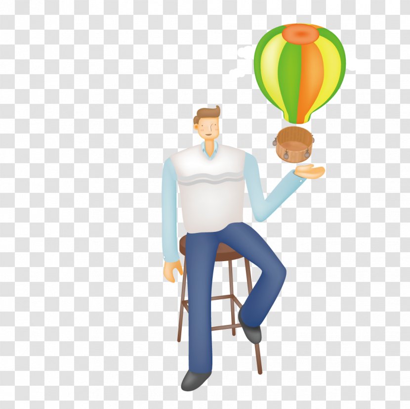 Chair Table Computer - Satisfy Man Sitting On A Stool In Hot Air Balloon Transparent PNG