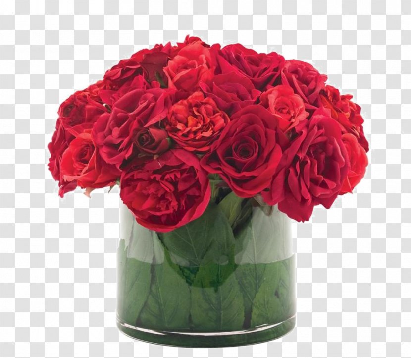 Garden Roses Flower Bouquet Floral Design - Wedding - Glass Arrangement Of Red Transparent PNG