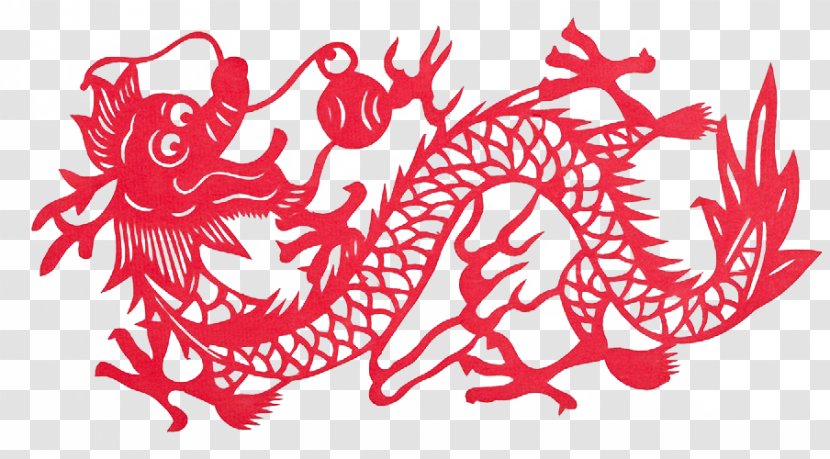 Papercutting Illustration - Silhouette - Four-claw Dragon Paper-cut Transparent PNG