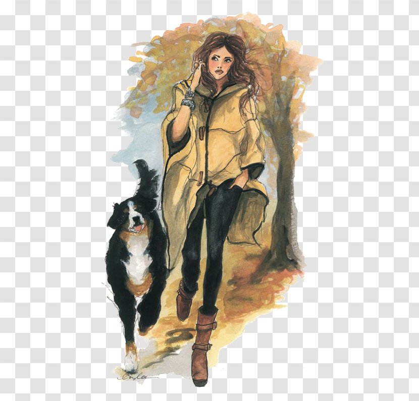 SKETCH BK Fashion Illustration Drawing - Idea - A Woman Walking The Dog Transparent PNG
