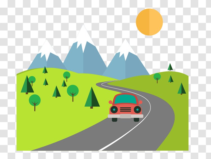 Cartoon Fukei Poster - Green - Car On The Highway Transparent PNG